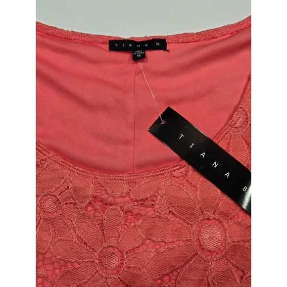 Tiana B Coral Floral Lace Dress Women's Medium Short Sleeve Lined - Picture 3 of 8